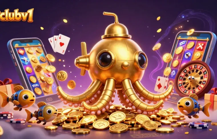 Experience thrilling action at 789clubv1 with vibrant slots and casino games amidst a sea of golden coins.